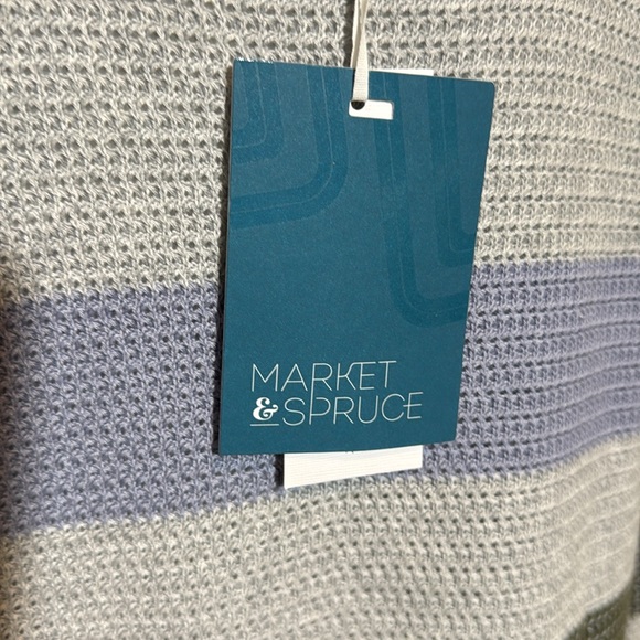 Market & Spruce Grey Sweater With Blue And Olive Stripes NWT - Picture 6 of 6